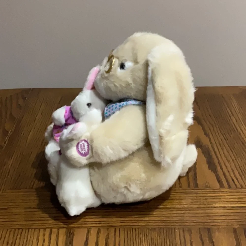 Cream and White Plush Stuffed Talking 3 Bunny Set for Easter